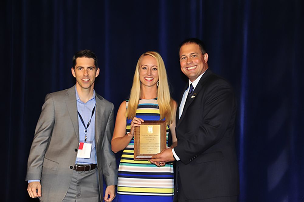 ► Joe McLeod, (left) Florida Public Relations Association Dick Pope/Polk County Chapter President-elect, received the Joe Curley Rising Leader Award at the annual FPRA Conference.