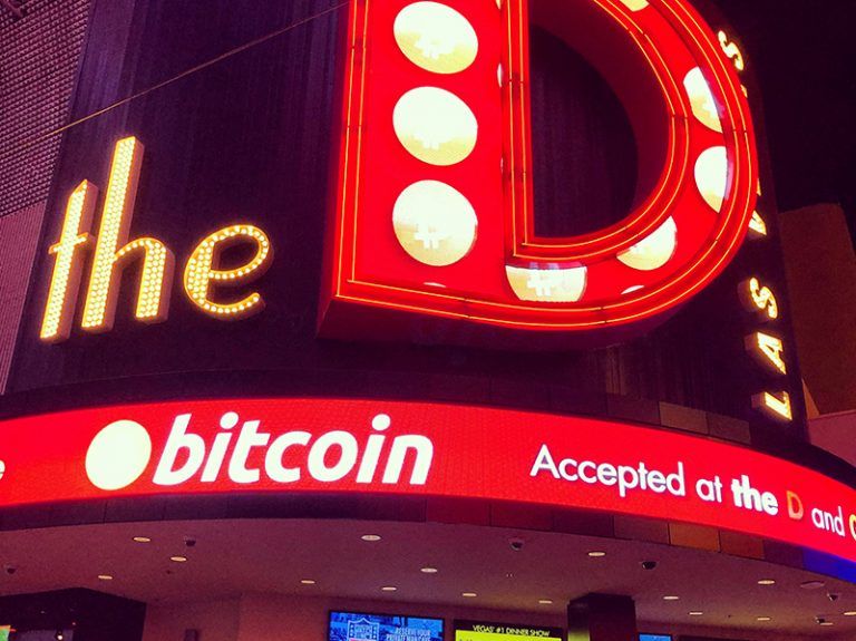 Bar on Fremont street with Bitcoin accepted as payment, Las Vegas, USA