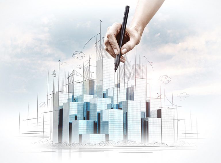 Hand drawing of urban scene.