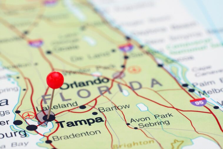 Tampa pinned on a map of USA