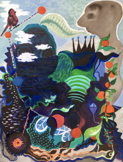 Summer in a Small Town, 2017, gouache, acrylic, India ink, watercolor, ink, acrylic on paper 15 12 x 12 14 Jill Slaymaker