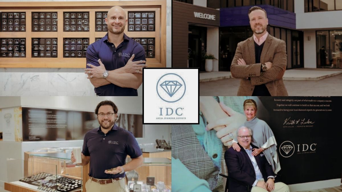 International Diamond Center leadership collage featuring Brian Leclerc, Brian Stamey, Chad Masters and founders Keith and Peggy Leclerc