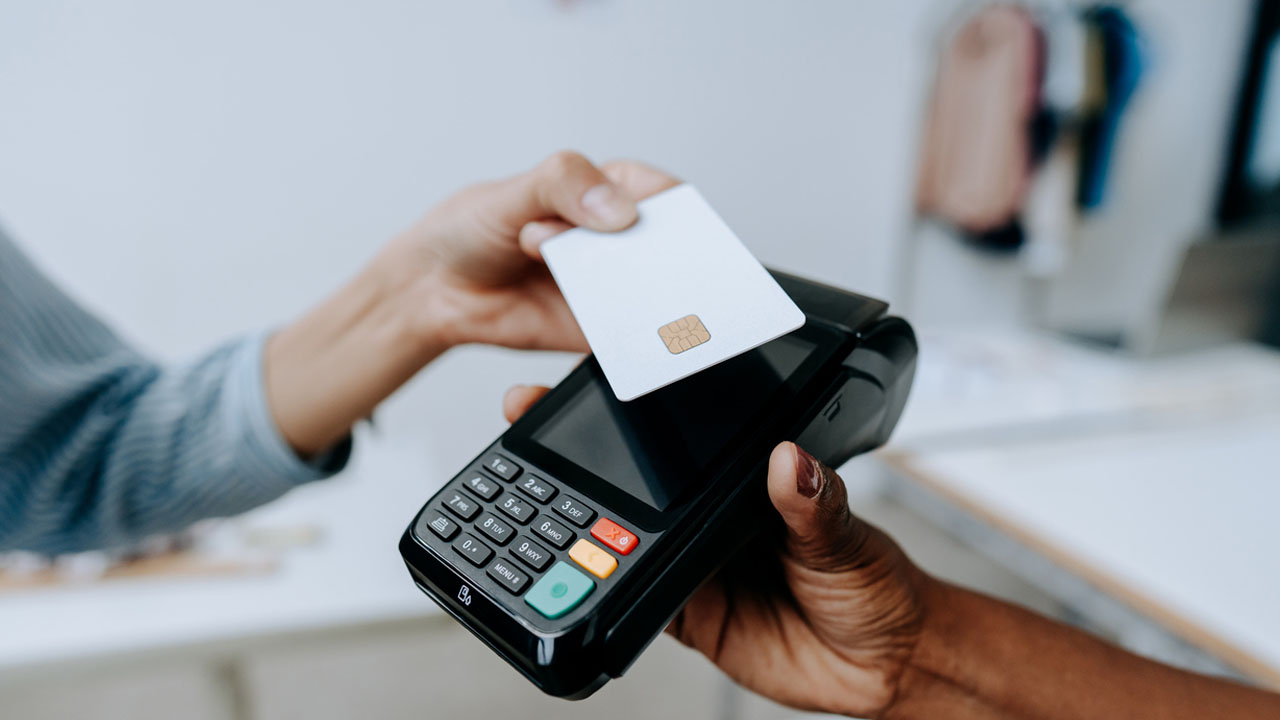 Contactless credit card payment unrecognizable people