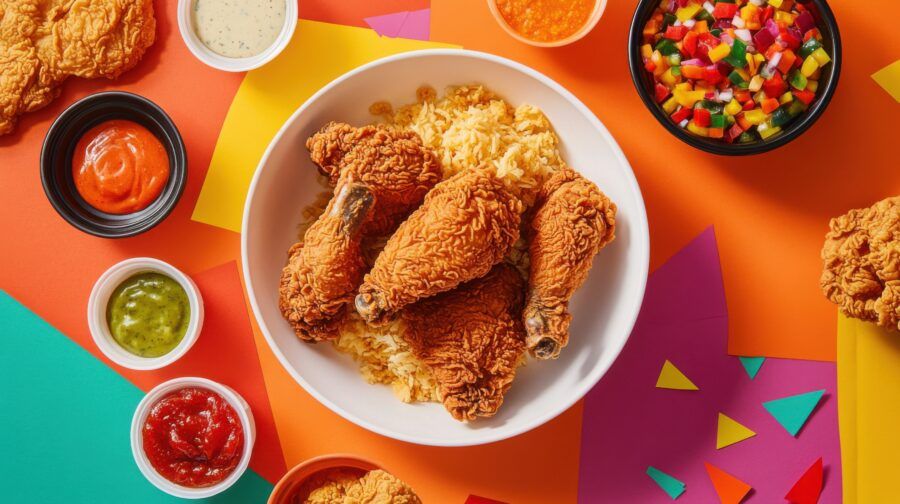 A deconstructed Popeyes meal, with chicken pieces carefully