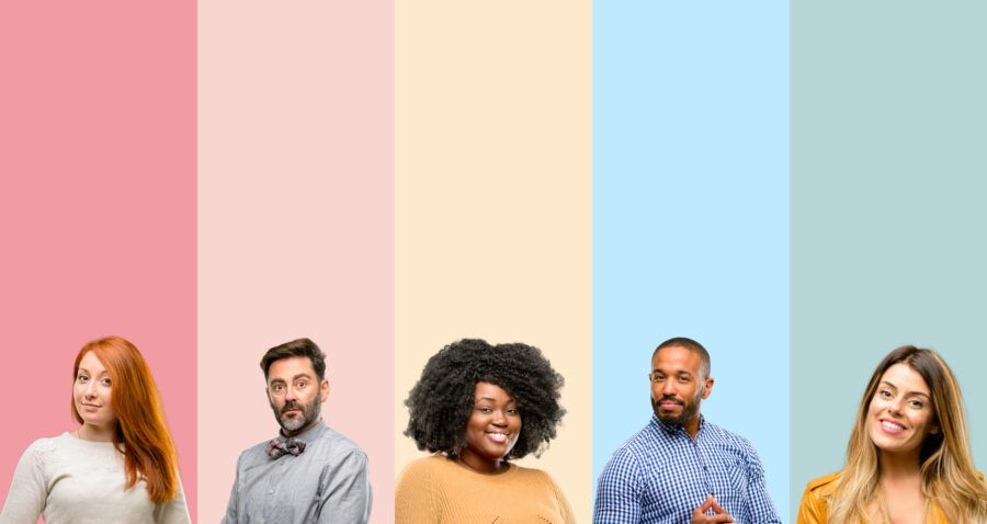 Cool group of people, woman and man confident and happy with a big natural smile laughing