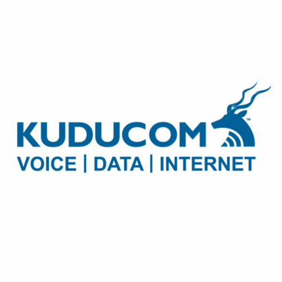 Kuducom Voice Data Internet logo featuring a stylized antelope head in blue.