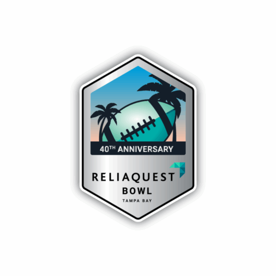 ReliaQuest Bowl 40th Anniversary logo featuring football and palm trees.