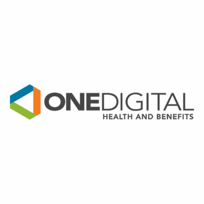 OneDigital Health and Benefits logo featuring a geometric icon in blue, green, and orange beside bold