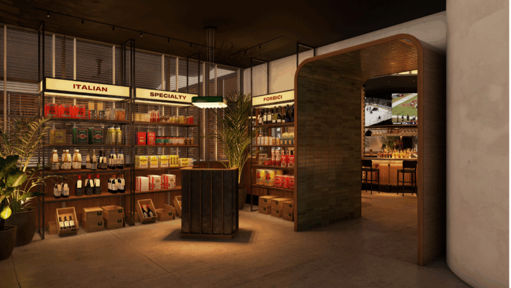 Forbici Modern Italian’s wine and spirits display at Sundial.