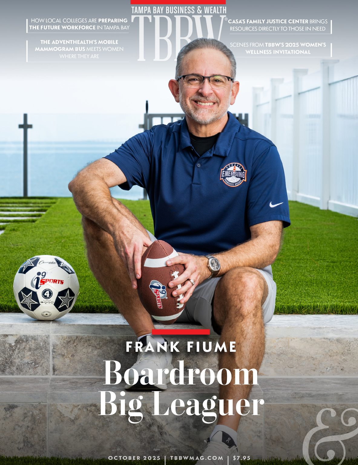 October 2025 cover of Tampa Bay Business & Wealth magazine featuring Frank Fiume with the headline ‘Boardroom Big Leaguer.’”