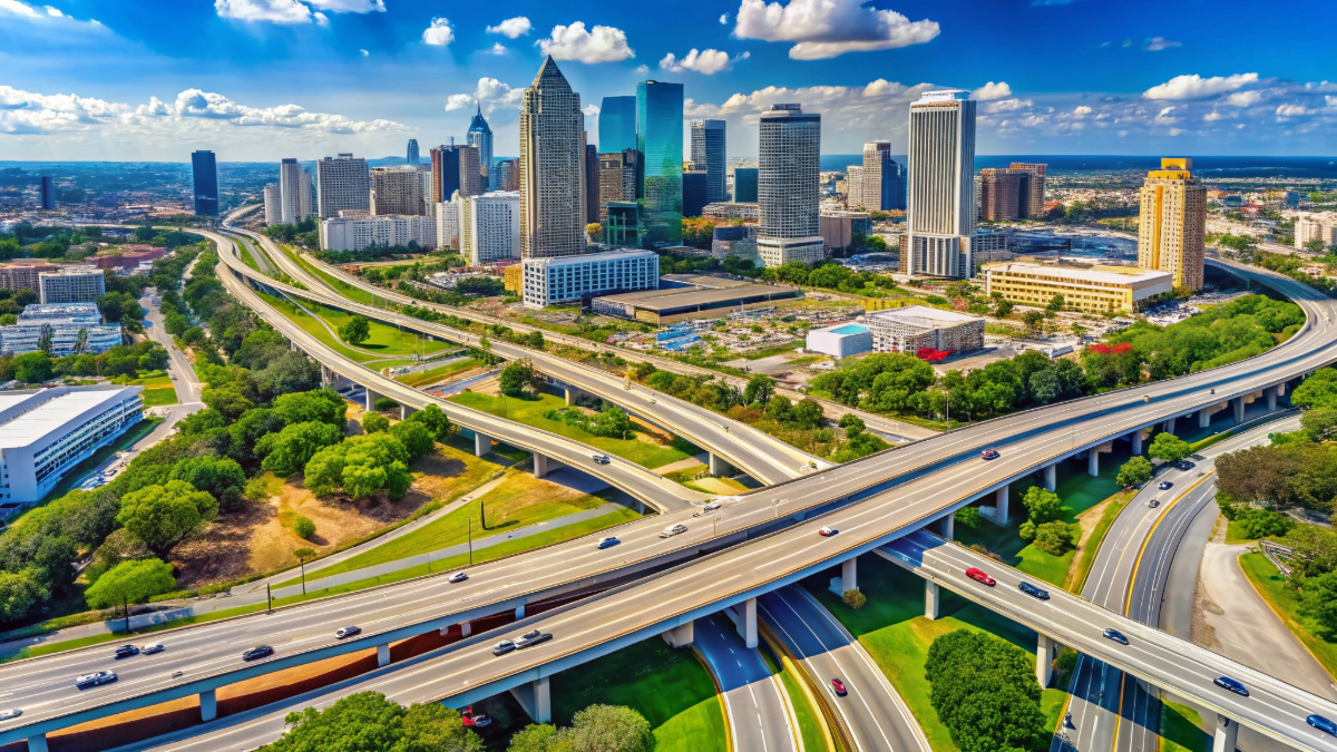Aerial view of downtown Tampa with the Selmon Expressway and surrounding highway interchanges on a clear day.