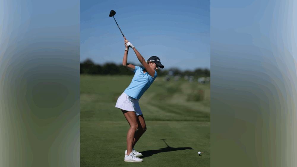 Kai Trump prepares to swing on the fairway at Pelican Golf Club in Belleair, Florida, ahead of her LPGA Tour debut at The ANNIKA driven by Gainbridge.