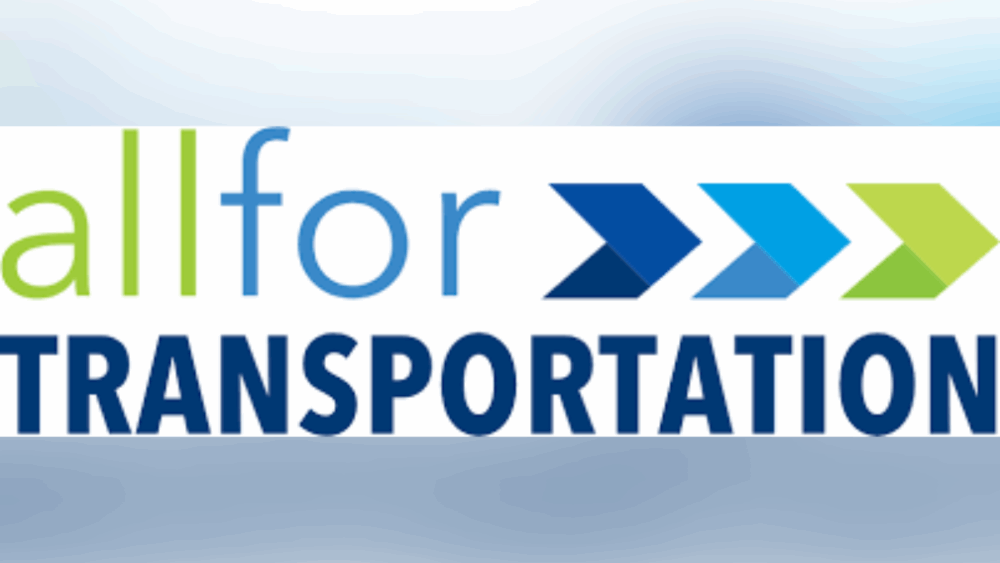 The All for Transportation logo featuring blue and green arrows pointing forward with the words “all for TRANSPORTATION.”
