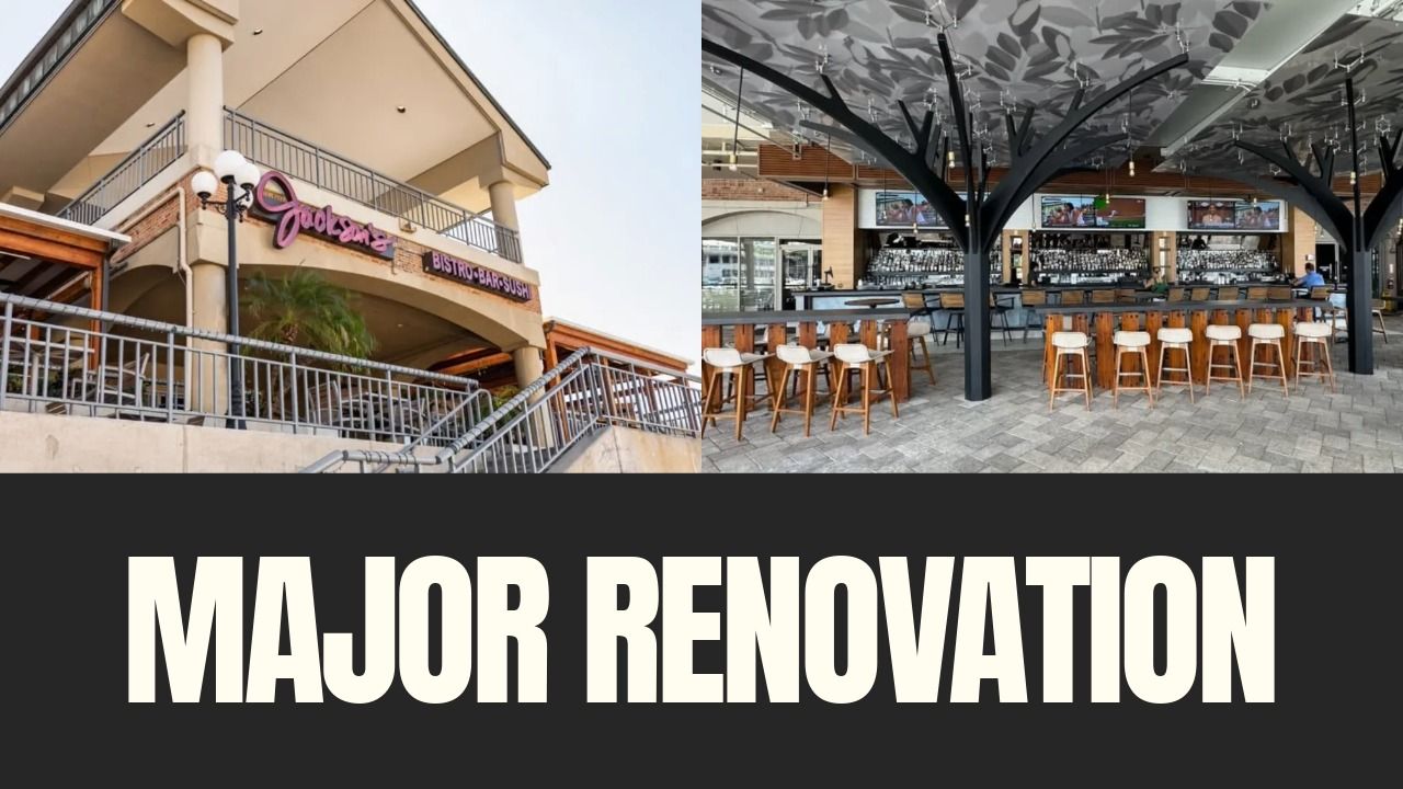 Exterior and interior views of Jackson’s Bistro on Harbour Island showing the waterfront restaurant amid a major renovation and redesign in Tampa.