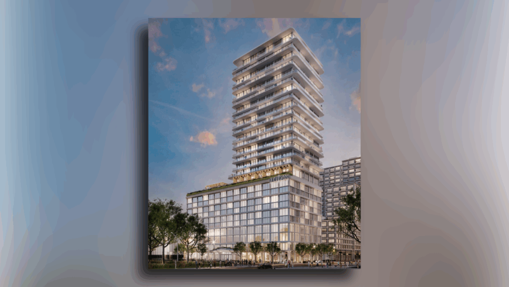 Exterior view of The Tampa Edition hotel in Water Street Tampa, featuring modern glass architecture and sunset lighting that highlights the city’s growing skyline.