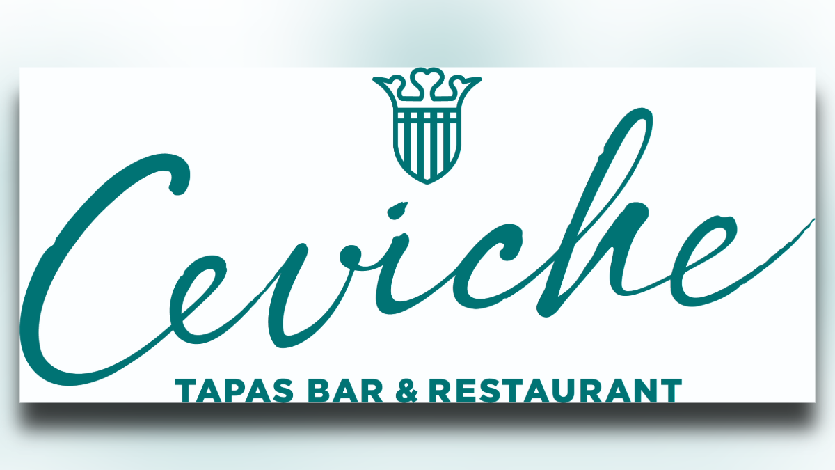 Ceviche Tapas Bar & Restaurant logo in teal featuring a crest above the restaurant’s name.