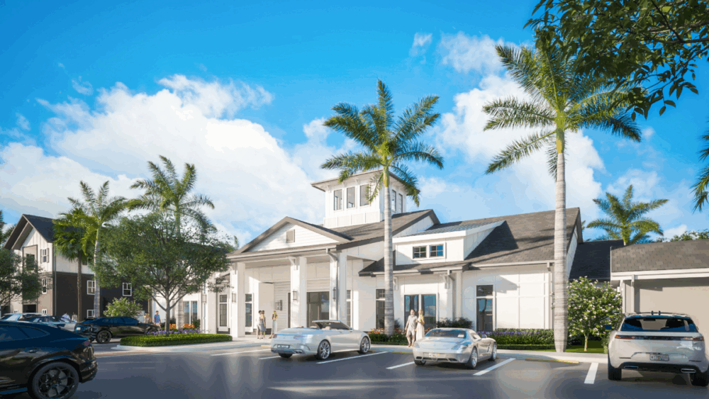 Rendering of Alton Sarasota’s clubhouse and entrance designed by Kolter Multifamily.