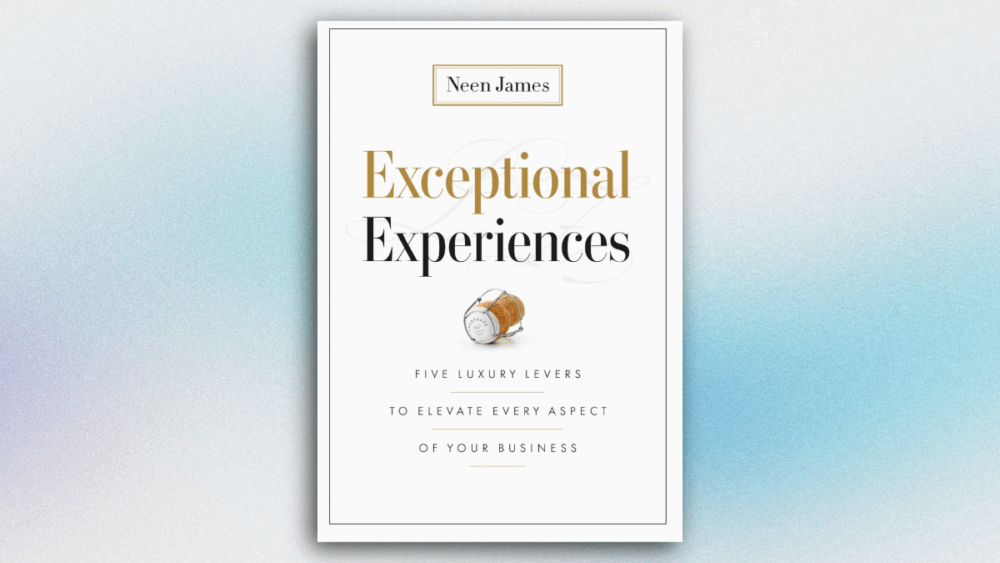 Cover of Exceptional Experiences by Neen James, featuring a champagne cork and wire cage symbolizing celebration and refinement.