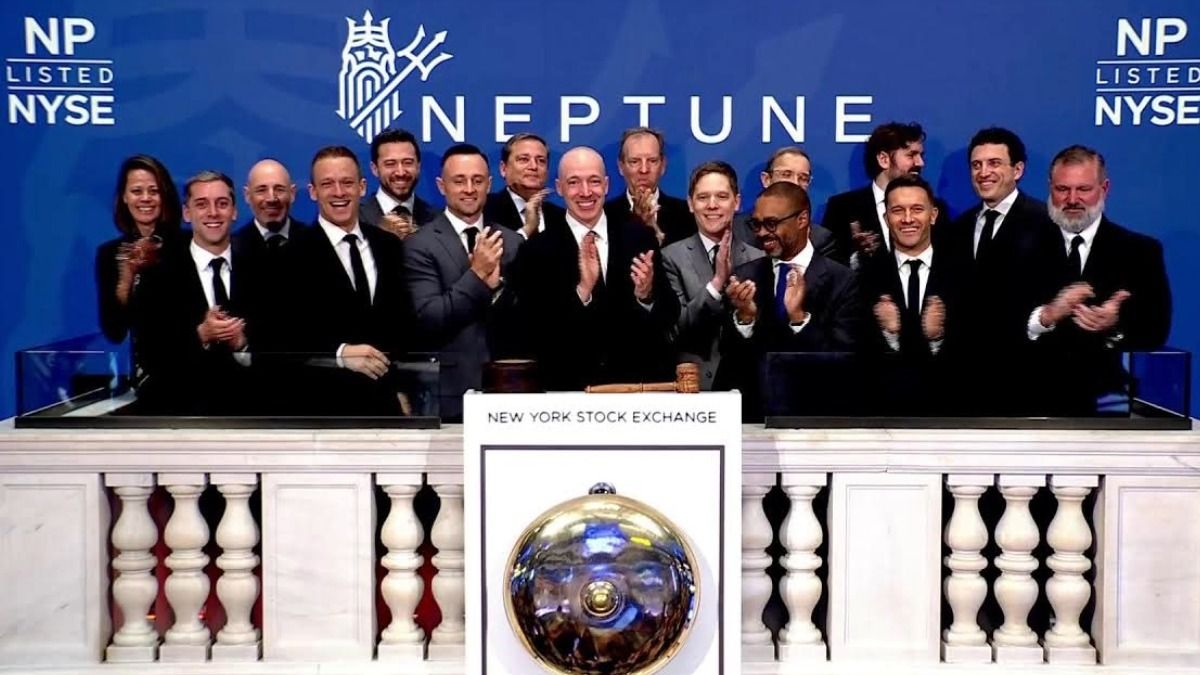 Trevor Burgess and the Neptune Insurance team ringing the opening bell at the New York Stock Exchange on October 1, 2025.