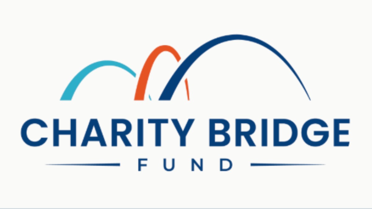 Charity Bridge Fund logo featuring three stylized bridge arches in blue, orange and light blue above the organization’s name.