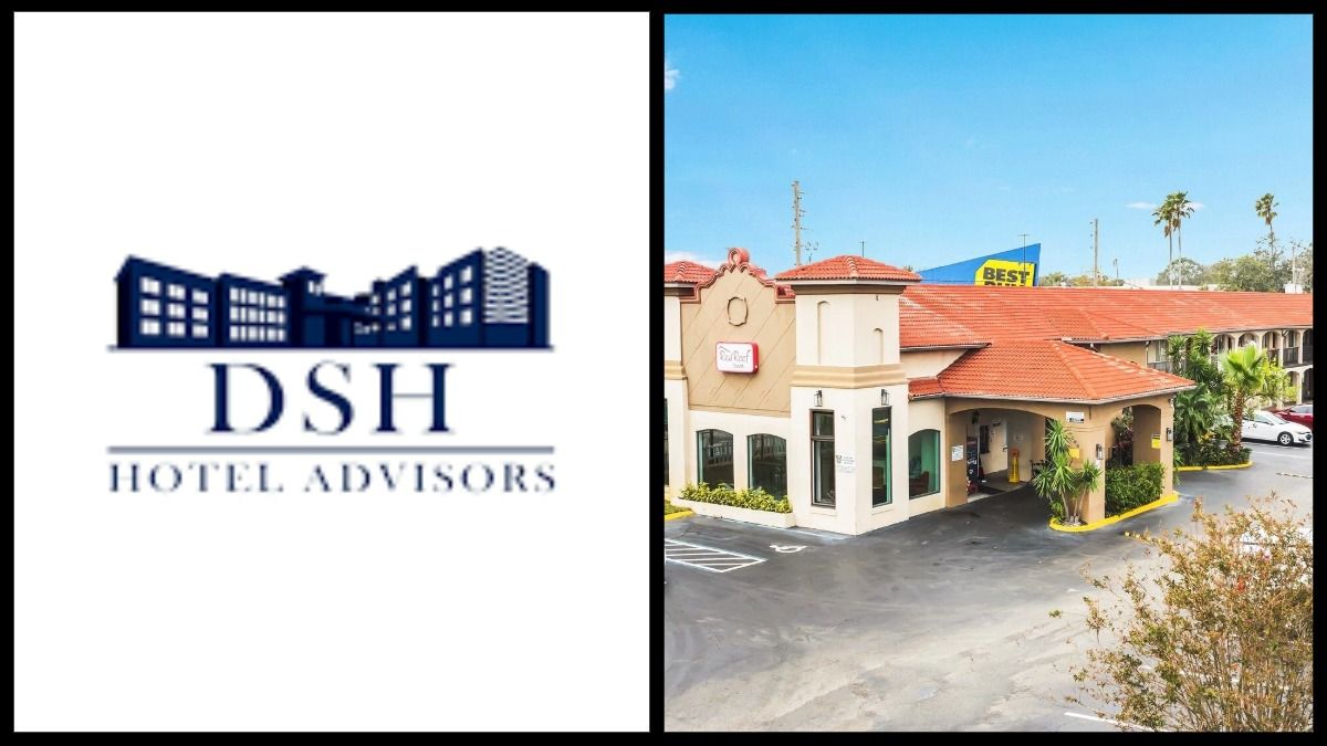 DSH Hotel Advisors logo alongside the exterior of the Red Roof Inn Orlando South near the Florida Mall