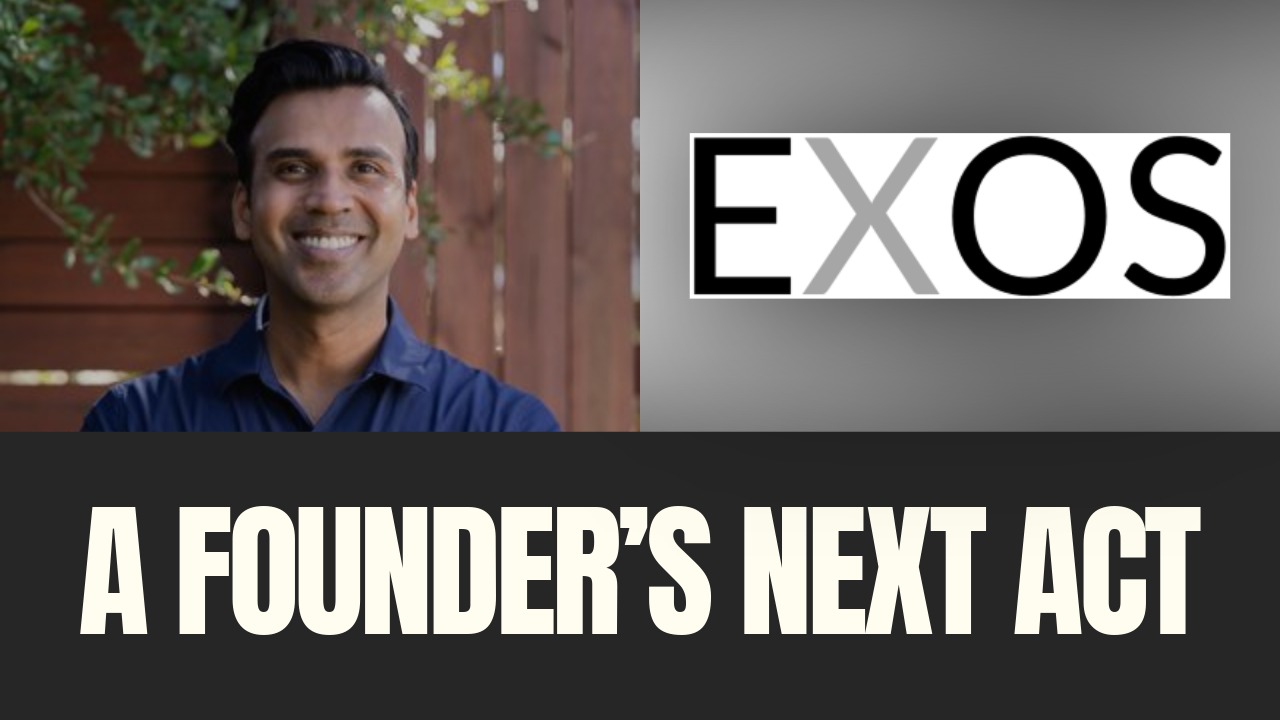 EXOS logo alongside Balaji Ramadoss, founder of the AI workflow platform