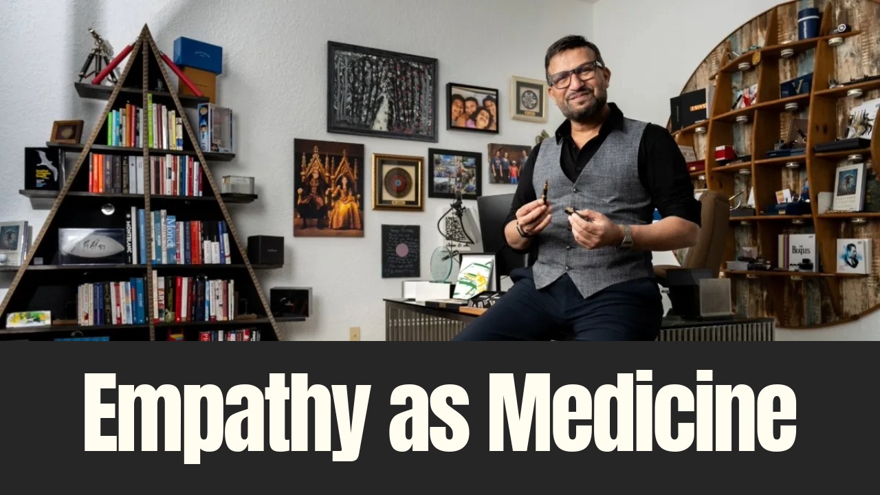 Dr. Irfan Ali in his Tampa office, reflecting on empathy, leadership and patient-centered health care