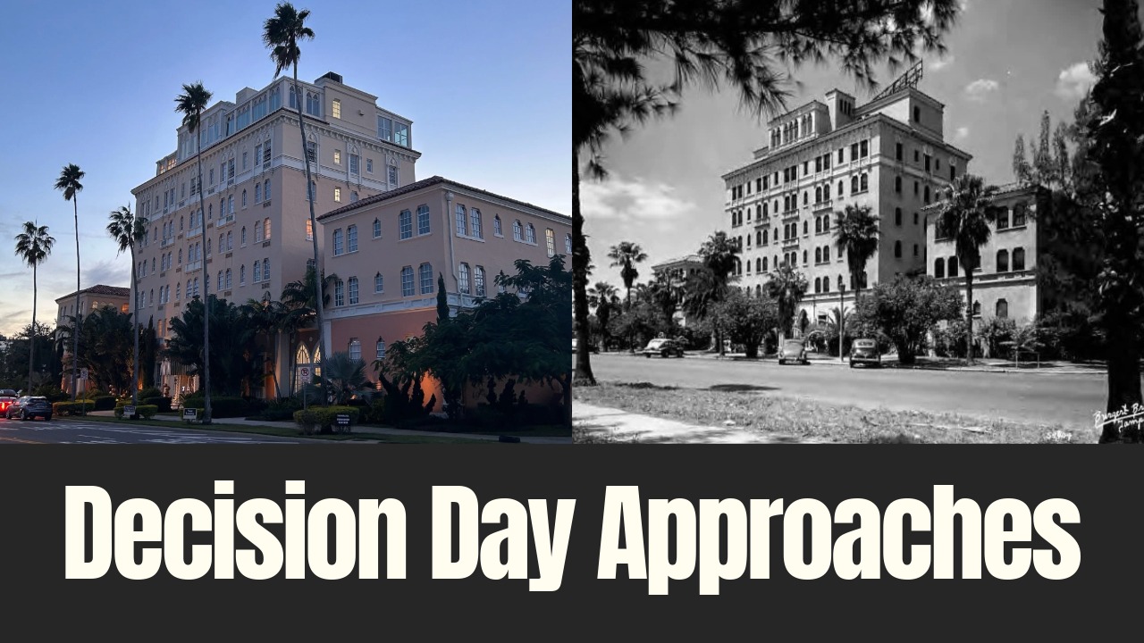 Historic Mirasol building on Davis Islands shown alongside archival photo as Tampa City Council vote approaches