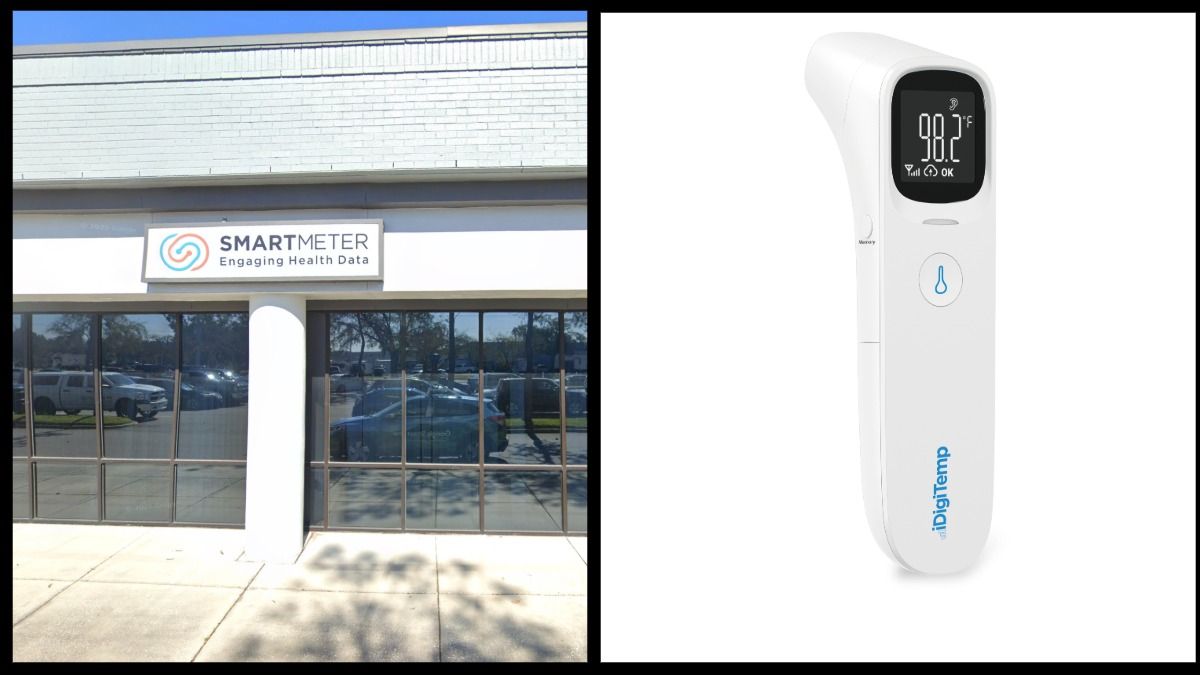 Exterior of Smart Meter’s Tampa office and the iDigiTemp cellular-connected thermometer.