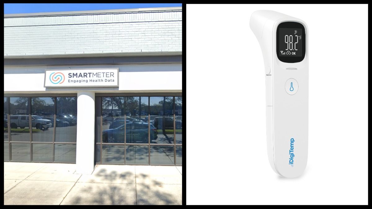 Exterior of Smart Meter’s Tampa office and the iDigiTemp cellular-connected thermometer.