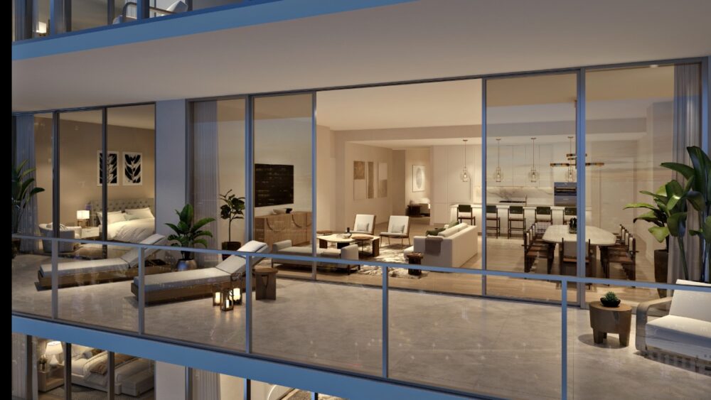 A Pendry Tampa residence with floor to ceiling windows and terrace access