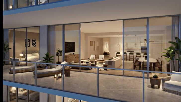 A Pendry Tampa residence with floor to ceiling windows and terrace access