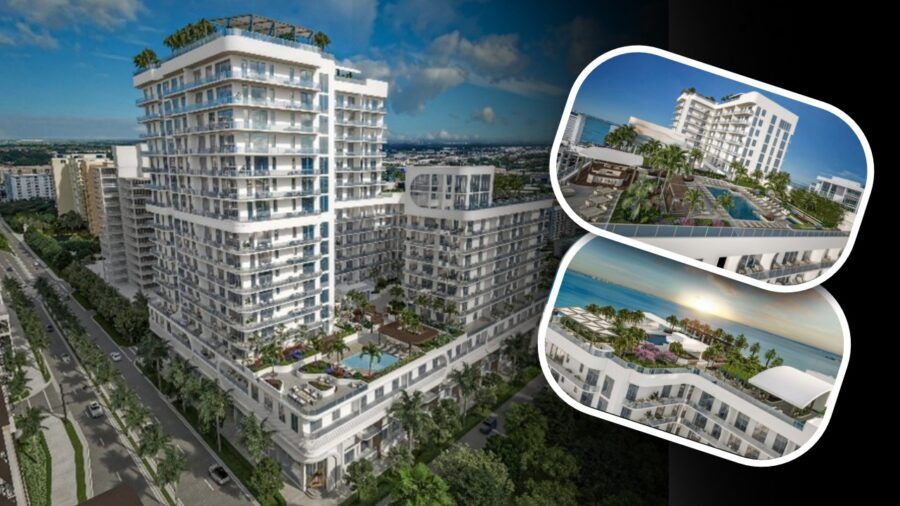 Composite rendering of Saravela condominium and rooftop amenities in downtown Sarasota
