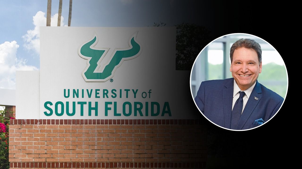 University of South Florida campus sign with a portrait of Moez Limayem, confirmed as USF’s next president.