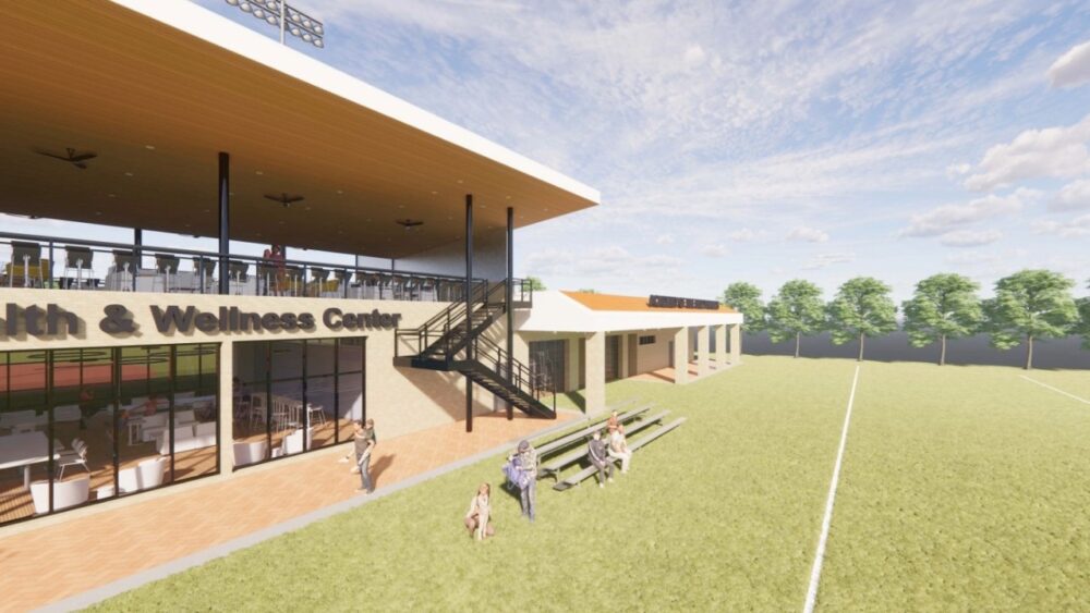 Rendering of the new Murphy Health and Wellness Center overlooking the athletic field