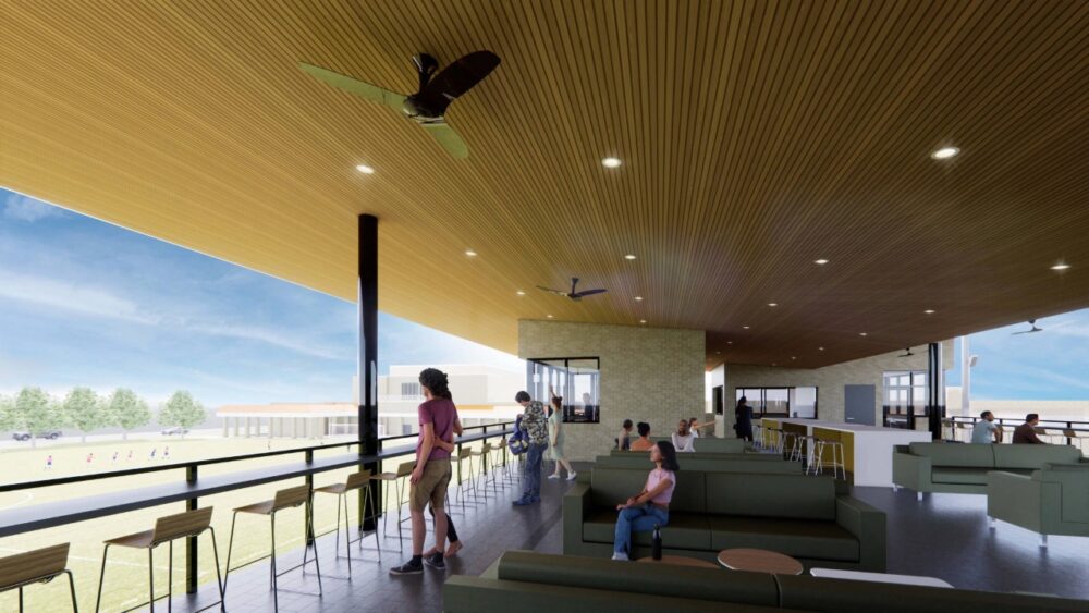 Balcony level social and viewing area inside the new wellness center