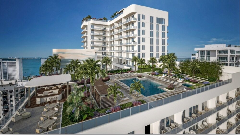 Rooftop pool deck at Saravela condominium in downtown Sarasota