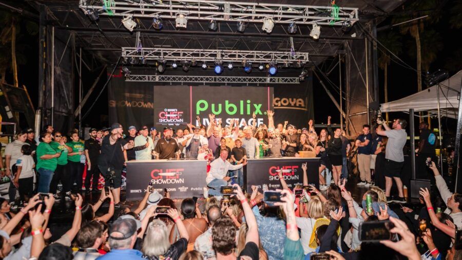 Chefs and judges on stage at the Publix Culinary Stage during the Tampa Bay Wine & Food Festival