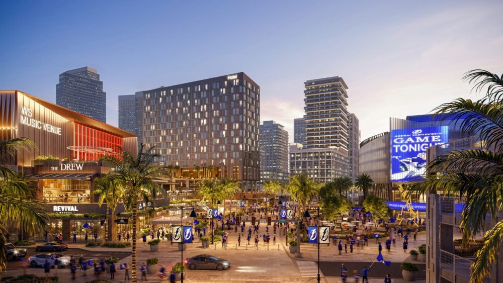 Rendering of a planned entertainment district along Channelside Drive in downtown Tampa