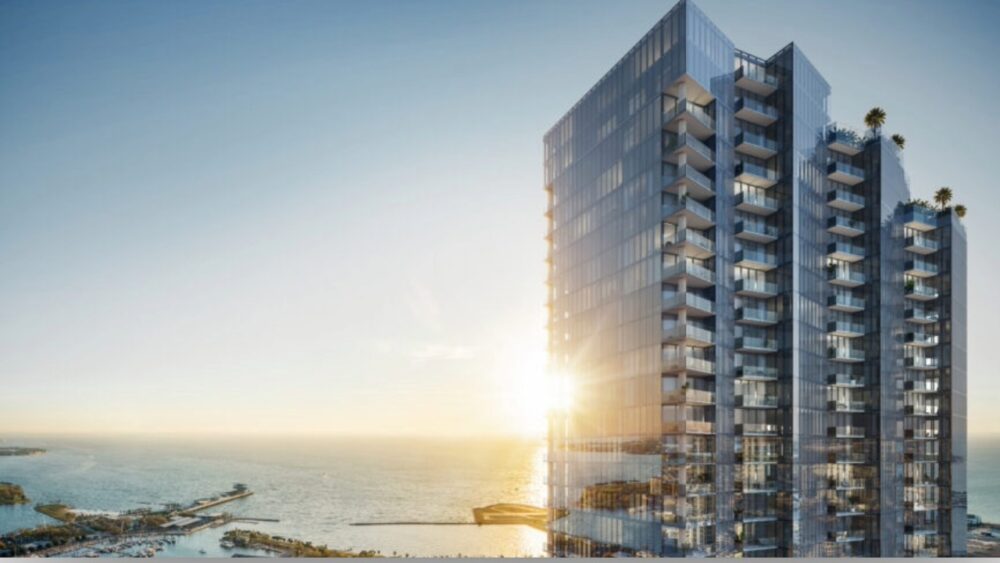 Waldorf Astoria Residences St. Petersburg tower at sunset