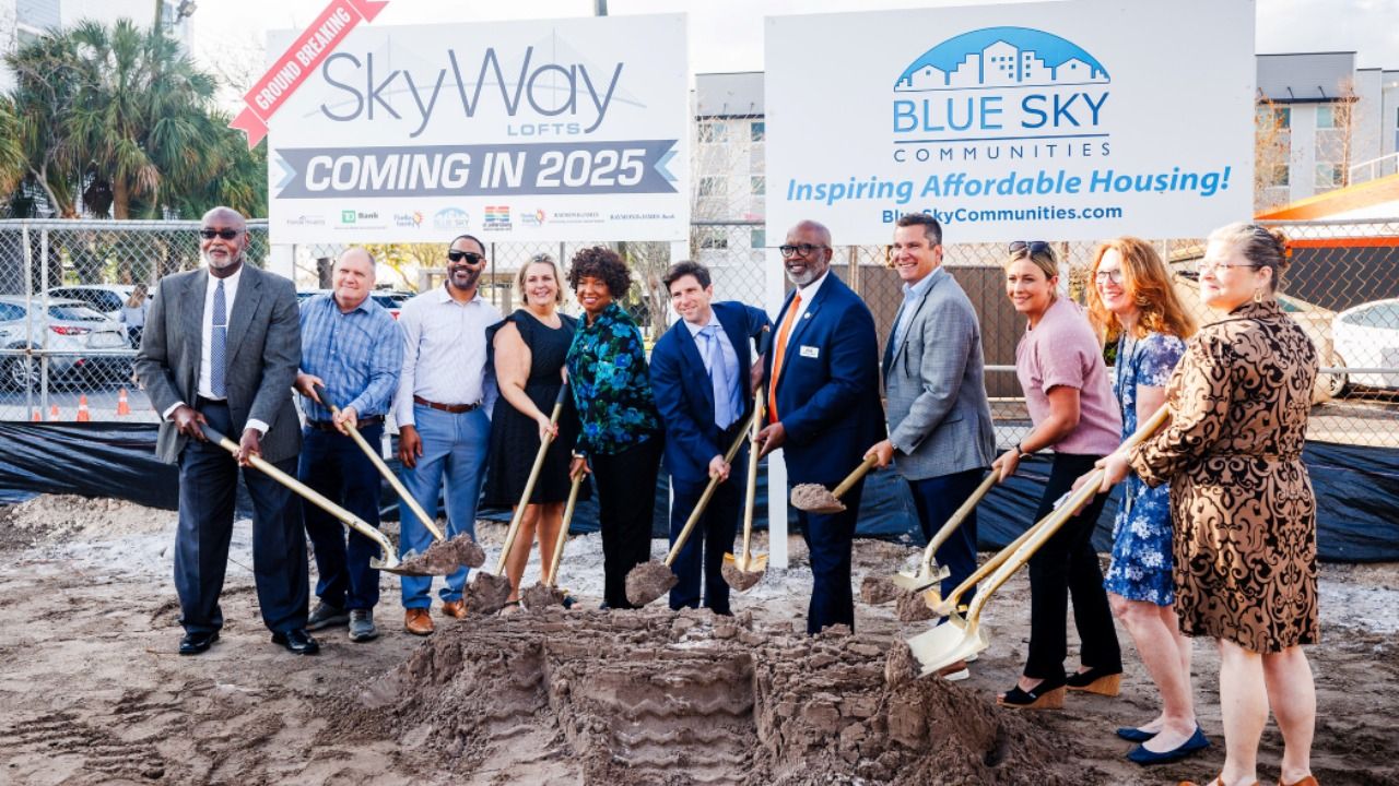 St. Petersburg officials and community partners break ground on SkyWay Lofts, an affordable housing development by Blue Sky Communities