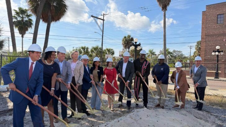 Community leaders and Lions World Vision Institute representatives break ground on the Vision Health Center in Ybor City, marking the start of construction on the pediatric vision care facility.