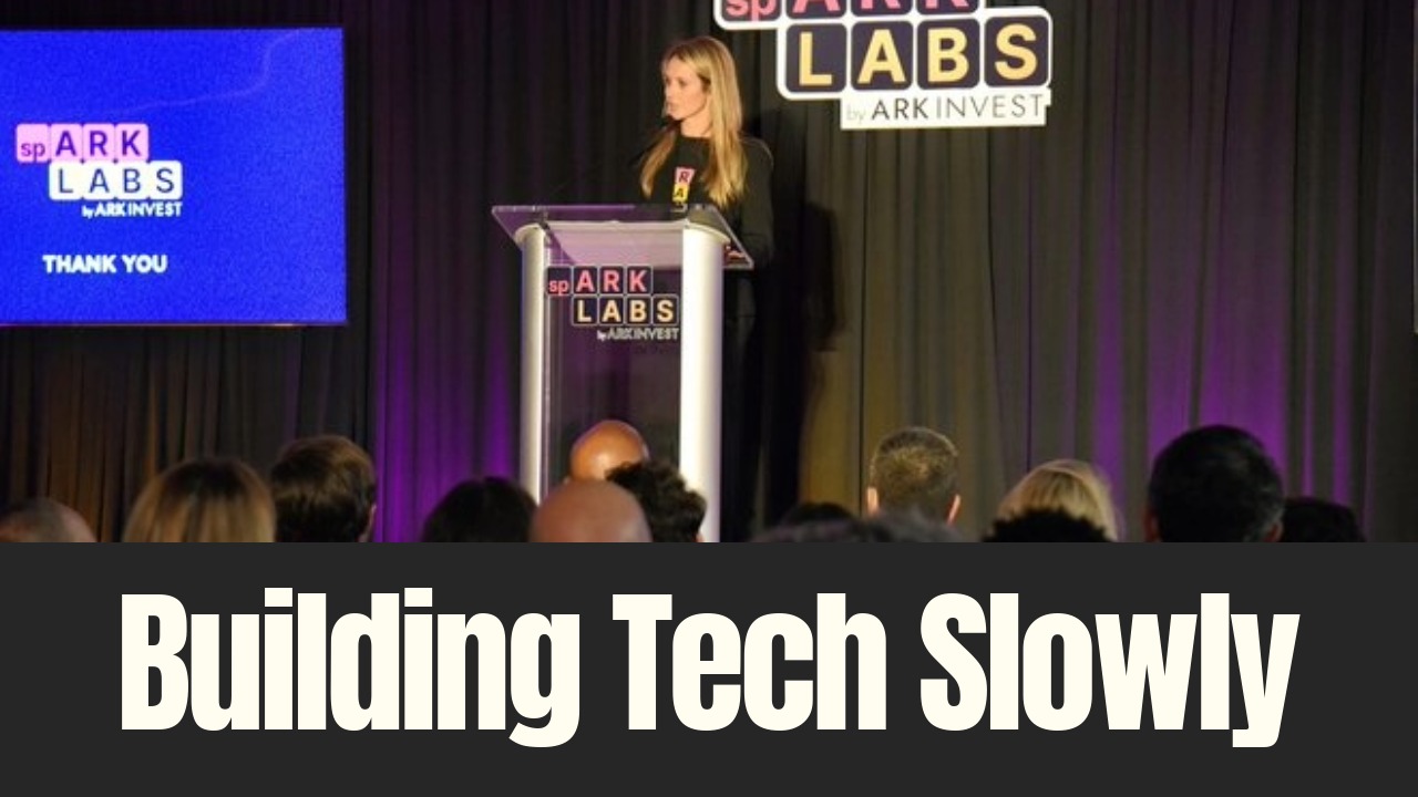 Rebecca Brown, CEO of SpARK Labs by ARK Invest, speaks at the Ark Innovation Center in St. Petersburg during a public event.