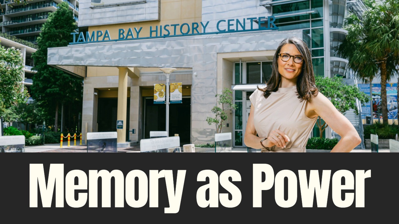 Audrey Chapuis stands outside the Tampa Bay History Center, where she serves as president and CEO, as the city undergoes rapid growth and change.