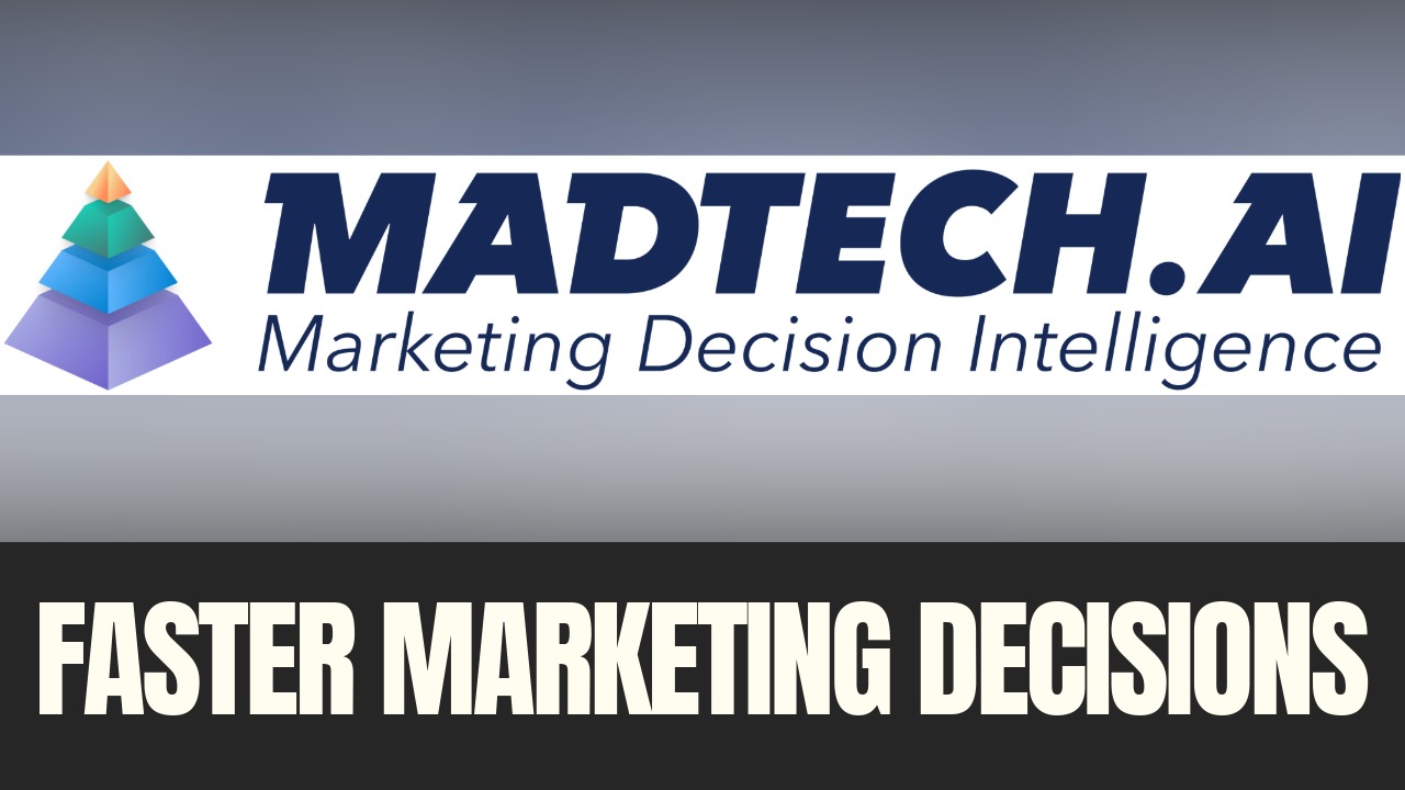 MADTECH.AI branding graphic highlighting faster marketing decisions through AI