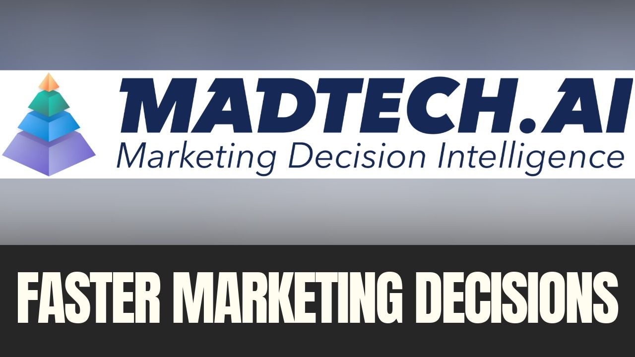 MADTECH.AI branding graphic highlighting faster marketing decisions through AI