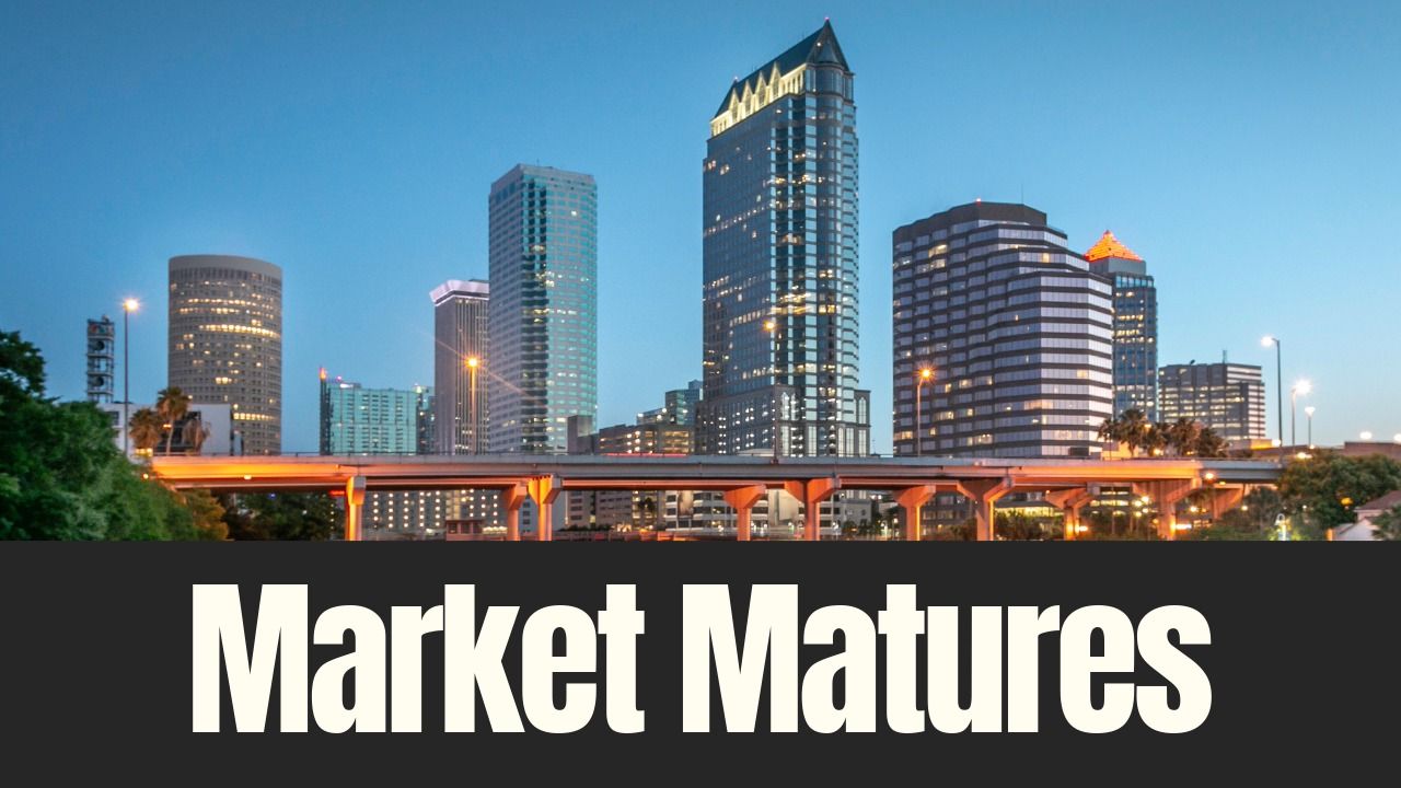 Downtown Tampa skyline at dusk as the city’s commercial real estate market enters a more selective phase.