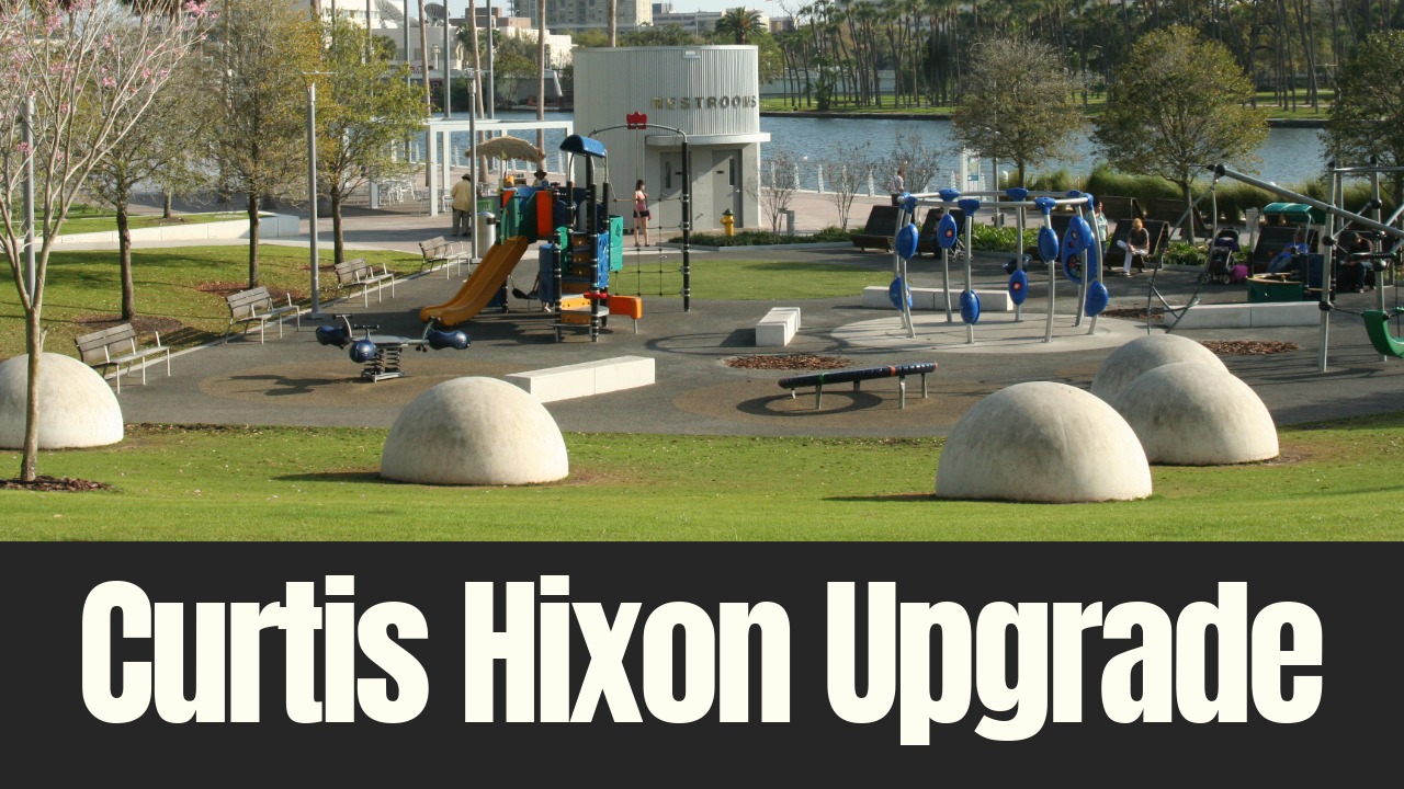 Playground and event lawn at Curtis Hixon Waterfront Park in downtown Tampa, proposed for infrastructure upgrades under a $5.5M CRA funding request.