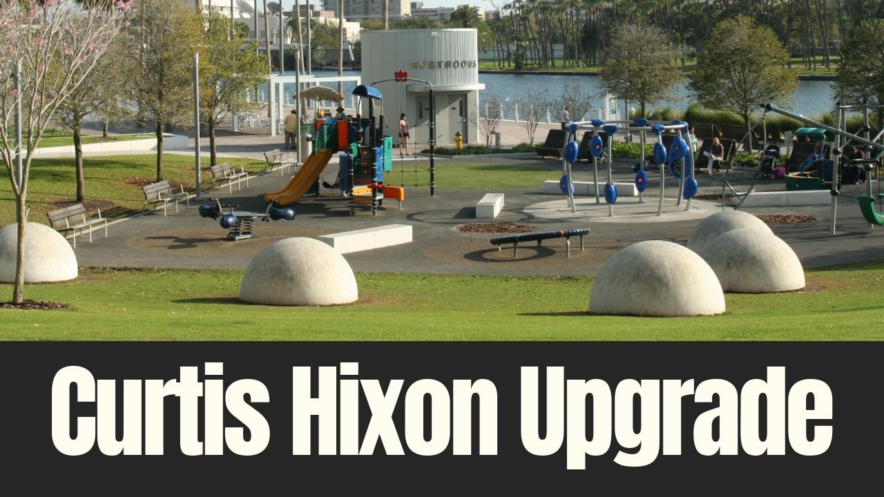 Playground and event lawn at Curtis Hixon Waterfront Park in downtown Tampa, proposed for infrastructure upgrades under a $5.5M CRA funding request.