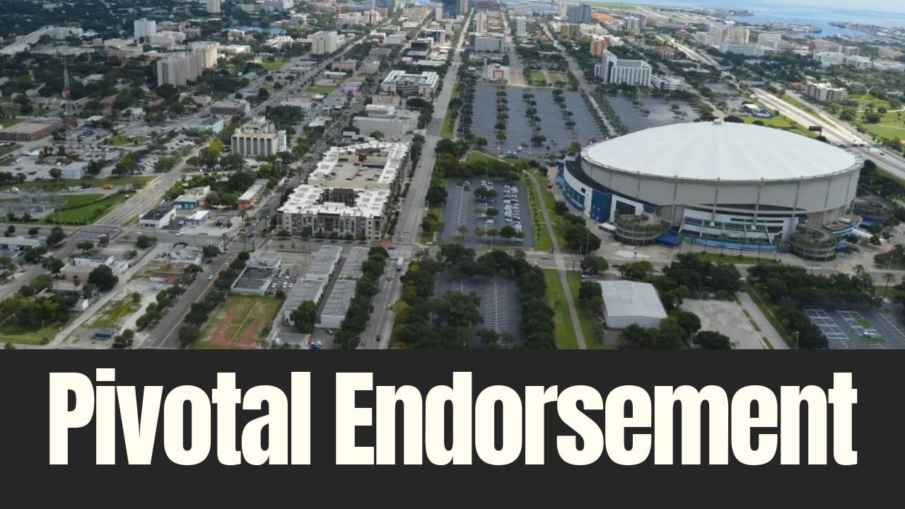 Aerial view of St. Petersburg’s Historic Gas Plant District with Tropicana Field and surrounding neighborhoods